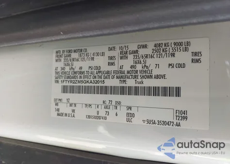 2016 Ford Transit-250 z USA, uszkodzony, nr VIN 1FTYR2ZM5GKA32015